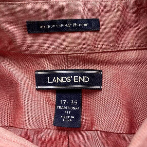 Lands End Shirt Mens 17 35 Pink Supima Cotton No Iron Pinpoint‎ Traditional Fit - Picture 2 of 13